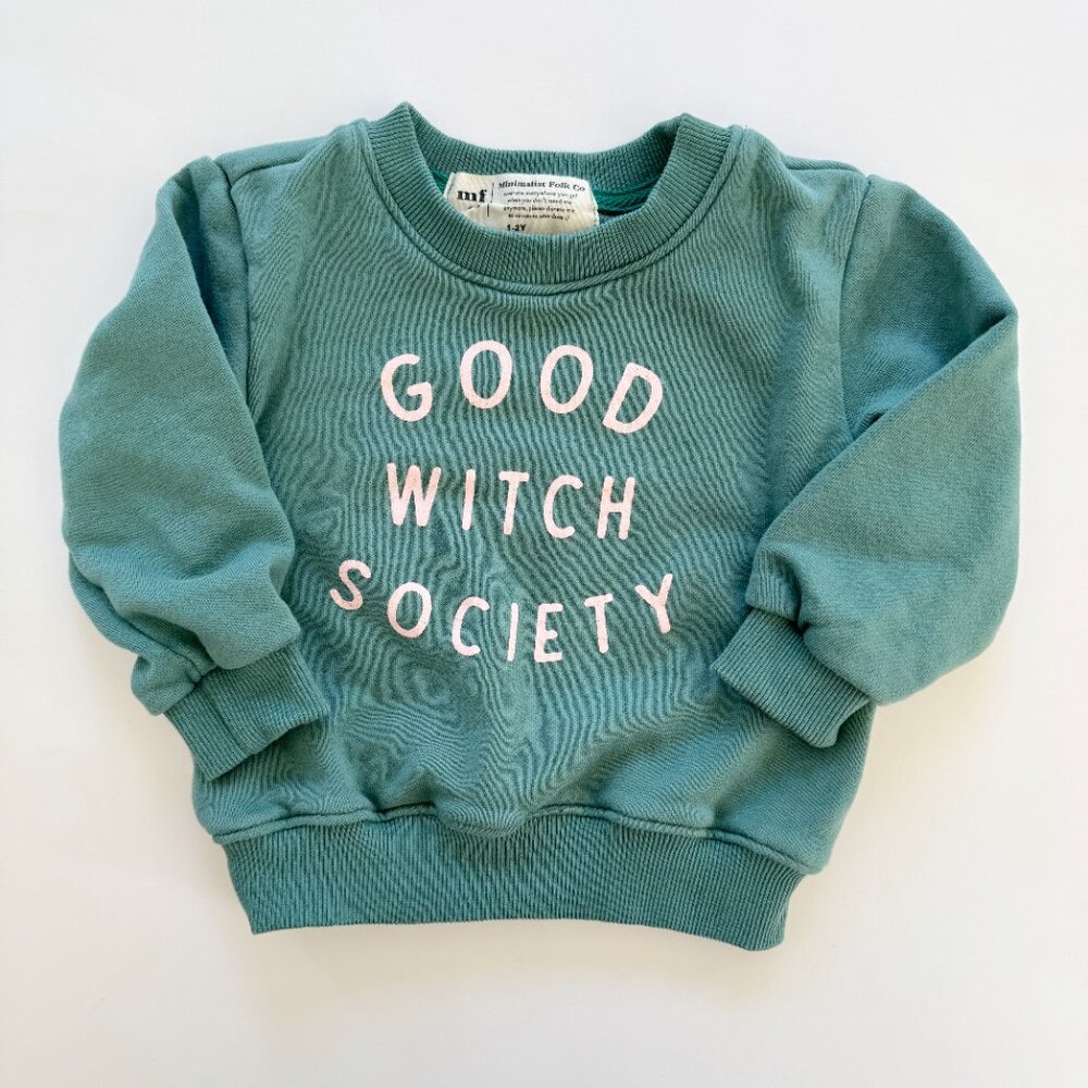 Minimalist Folk Co Good Witch Society Sweatshirt 2T Halloween Toddler Sage